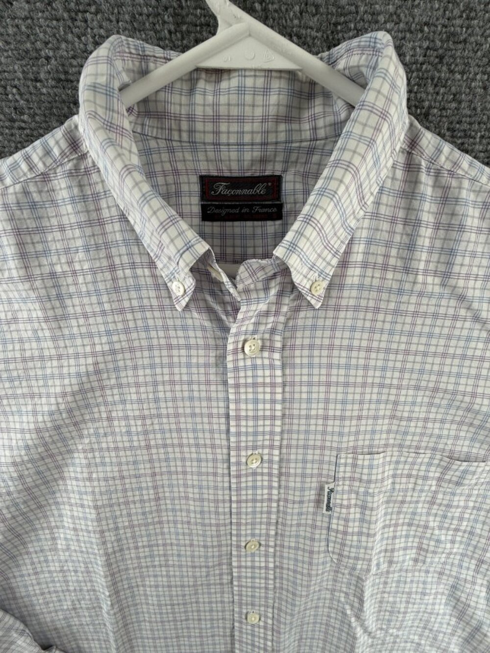 Faconnable Blue Purple Check Button-Down 5 Pocket Shirt Long Sleeve Men Adult